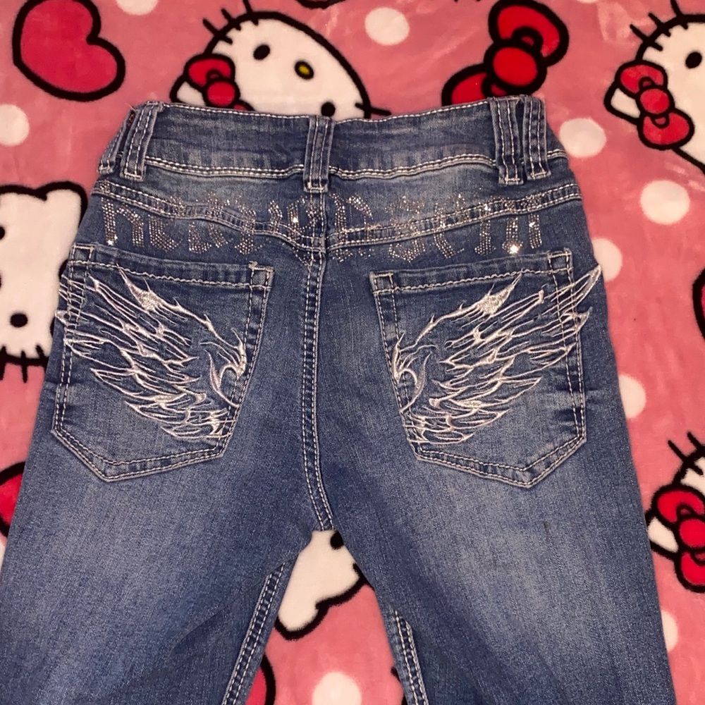Angel Wing Embroidered Flare Jeans